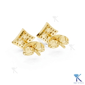 Lab Grown Diamond Geometric Rhombus <b>Stud</b> Earrings Pave Halo 4 Stone Center 14K/18K Solid Gold Classic Wedding Party Women's - Product Image 5