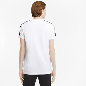 Camiseta Blanca de Manga Corta para Hombre con Ribete en Contraste Negro, Corte Regular, Cuello Redondo, Tejido Casual, Color Sólido - Product Image 4