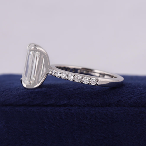 Emerald Cut Diamond Engagement Ring White Gold Prong Setting Pave Band Classic Women's Fine Jewelry - Product Image 6