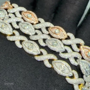 Bracelet à maillons personnalisé avec yeux sertis de pierres, Moissanite VVS1, passe le testeur de diamant, Bracelet à maillons cubains en Argent 925, Bijoux Hip Hop Bustdown - Product Image 2