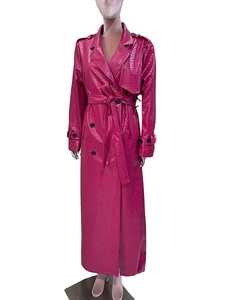 Manteau long en cuir doublé de laine rose pour homme, coupe vintage, écologique, coupe-vent avec ceinture, idéal pour l'automne - Product Image 1