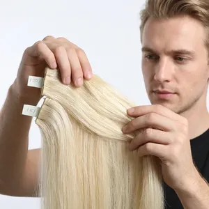 Peluca de Cabello Humano 100% Remy con Trama Completa, Larga, Rubia Platino, con Mechas, Textura Ondulada Natural, Personalizable - Product Image 4