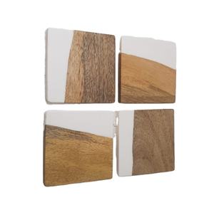 Sous-verre en bois de meilleure qualité en résine époxy pour la décoration de bar à la maison Lot de 4 sous-verres carrés en bois personnalisés - Product Image 1