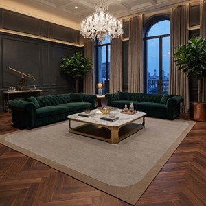 Tapis texturé neutre en laine de qualité supérieure, style contemporain minimaliste, pour salon et chambre à coucher, avec bordure unie - Product Image 3