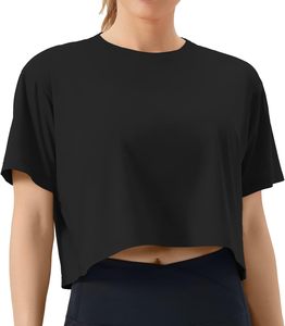 Nouveau T-shirt de sport ample en coton pour femme, à manches courtes, crop top dévoilant le nombril, idéal pour la danse, la course, le yoga et le fitness - Product Image 4