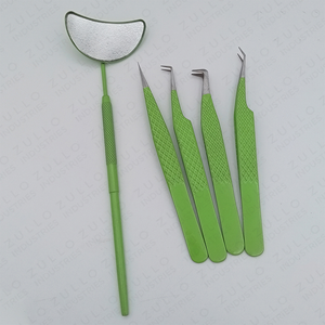 Professional Green Diamond Grip Stainless Steel Eyelash Extension Tweezers Pointed Tip Mirror Handle Sustainable Lash <b>Tool</b> - Product Image 3