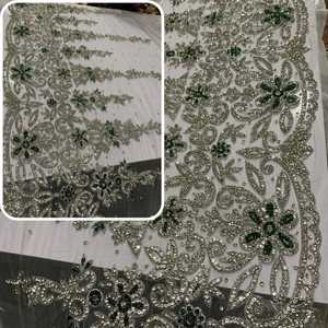 Tela de Malla de Encaje Bordada con Pedrería Hecha a Mano, de Lujo, con Cristales Brillantes, para Vestidos de Fiesta, Accesorios de Novia - Product Image 1