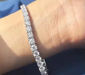 Round Shape Diamond Tennis <b>Bracelet</b> Minimalist Gold Stackable <b>Bracelet</b> Romantic Anniversary Gift for Wife for Parties - Product Image 4