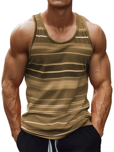 Camiseta sin mangas a rayas rojas para hombre, cuello redondo, transpirable, de punto, informal - Product Image 4