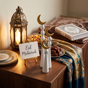 Modern Style Metal & Resin Crescent Moon Stand Decor Set Luxury Islamic Table Accent For Ramadan, Eid, Home & <b>Office</b> <b>Decoration</b> - Product Image 6