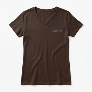 Camiseta de Cuello en V para Mujer, Manga Corta, Color Marrón Sólido, Logotipo Ojo de Halcón, Jersey Informal, 100% Algodón, Transpirable, Corte Regular, para Todas las Temporadas - Product Image 5