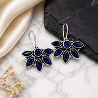 Última Colección de Pendientes Clásicos de Latón Plateado en Plata Antigua con Cristal Azul Natural, Engaste en Bisel, para Mujer, Aniversario, Venta al Por Mayor