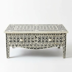 Mesa de Centro Geométrica con Incrustaciones de Hueso, Hecha a Mano, Gris, Estilo Cascada, Mueble Decorativo para Sala de Estar, Venta al Por Mayor - Product Image 5
