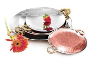 Round Copper Serving Platter With Brass Handles Oven Safe Dishwasher Safe <b>Dinnerware</b> Set - Product Image 2