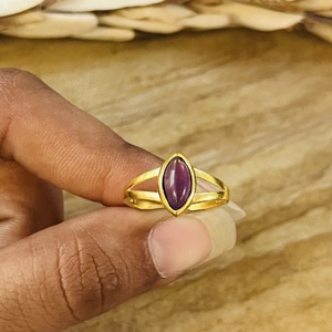 Anillo de Amatista con Diseño Único, Estilo Boho, Plata, Certificado, Joyería de Latón para Mujer, Chapado en Oro de 18k, Delicado Solitario Marquise - Product Image 3