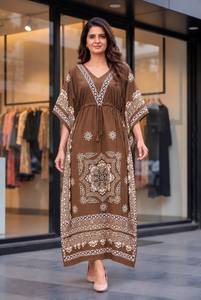 Women Leranath Fashion Ethnic Salwar Kameez Dress Crape Block Print Tunic <b>Kaftan</b> Style Indian Pakistani <b>Top</b> Casual Recycled - Product Image 4