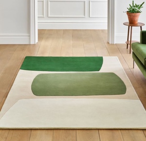 Tapis rectangulaire abstrait vert crème, tufté à poils longs, antidérapant, adapté aux animaux domestiques, écologique, moderne, en laine pour salon - Product Image 1