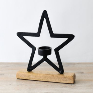 Black Metal <b>Star</b> <b>Tree</b> Candle Holder Christmas Decoration Metal <b>Star</b> Candle Holder With Solid Wood Base - Product Image 4