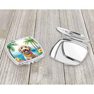 Labradoodle Luau <b>Compact</b> Travel <b>Makeup</b> Mirror Folding Handheld Design with Decorative Pocket Gift for Women and Girls - Product Image 3