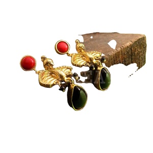 Gold plated Gemstone Statement <b>Peacock</b> Design of Drop and Dangle Earring SKU5981 - Product Image 1