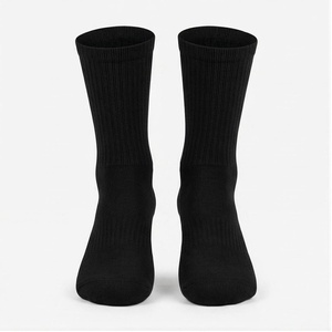 Crew <b>Socks</b> Solid Black 100% Cotton Breathable Knitted for Adults Daily Casual Wear Spring Season - Product Image 1