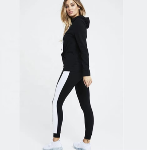 Conjunto Deportivo Negro con Capucha para Mujer, Diseño Sólido de Manga Larga, Sudadera y Pantalones de Corte Casual con Bolsillos Laterales - Product Image 3
