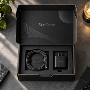 Caja de Cartón Corrugado Negra para Envíos SunGene, Impresión Personalizada D2C, Embalaje para Accesorios - Product Image 2