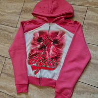 Sweat-shirt à capuche rose pour homme, coupe ample, avec poche avant, matière épaisse, style streetwear décontracté, logo personnalisé et imprimé