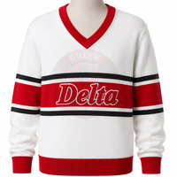 Pulls pour femmes de la sororité Delta DST, col en V, tricotés en acrylique, broderie grecque, lettres en chenille, université, noir, varsity
