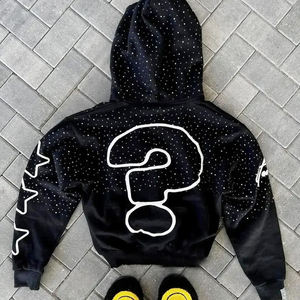 เสื้อฮู้ดดี้สตรีทแวร์แบบหนาพิเศษ สไตล์ Y2K ประดับเพชร ซิปหน้า สำหรับผู้ชายและผู้หญิง ลายกราฟิกวินเทจ ทรงโอเวอร์ไซส์ - Product Image 1