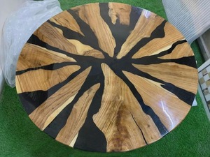 Table de salle à manger et de café de luxe moderne en bois d'acacia et résine, faite à la main, étanche, pour salon, mariage, anniversaire, retraite, Diwali - Product Image 2