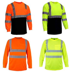 Men's High Visibility Reflective Long Sleeve Work Shirt Orange with Silver Stripes and Chest Pocket - Product Image 3