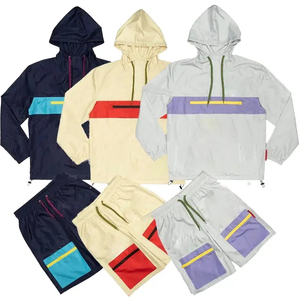Men's Black Red Color Blocking Hooded Tracksuit Set Sporty <b>Zip</b> <b>Up</b> Jacket Shorts Quick Dry Polyester Summer Wear - Product Image 4