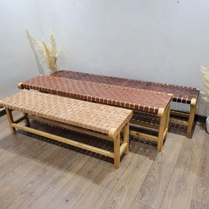 Banc artisanal éco-responsable en bois massif, design tressé, moderne, pour chambre, appartement, entrée, mobilier minimaliste - Product Image 1