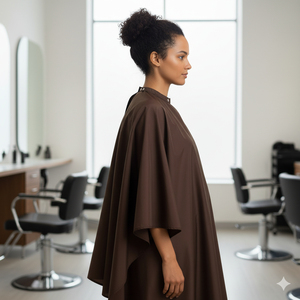 HYSAF APPARELS CO Cape de Coiffure Imperméable en Polyester Écologique Confortable Marron pour Salon de Barbier 160*140cm avec Bouton Pression au Cou - Product Image 3