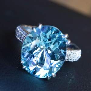 แหวนอะความารีนทรงฮาโล แฮนด์เมด ซานตา มาเรีย ทองคำขาว 18K เครื่องประดับหรูหรา สำหรับงานหมั้น งานแต่งงาน ของขวัญสำหรับผู้หญิง - Product Image 4