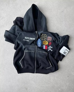 Sweat à capuche streetwear personnalisé avec strass, imprimé pailleté et cristaux, en tissu doux, tenue décontractée d'hiver - Product Image 4