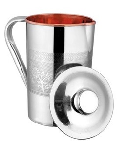 Carafe en cuivre écologique Radhe avec revêtement en acier inoxydable 1500 ml avec couvercle, design classique, grande capacité, bouteille d'eau pour usage domestique - Product Image 2