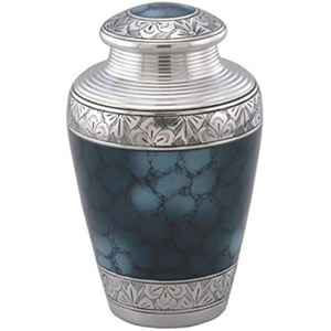 Elegante urna funeraria metálica azul y dorada grabada, urna de cremación de latón hecha a mano para cenizas humanas de adultos. - Product Image 6