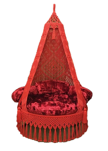 Fauteuil suspendu en macramé rouge royal élégant de 72'' x 33'' pour jardin, patio, cour - Chaise suspendue pour meubles d'extérieur - Product Image 3