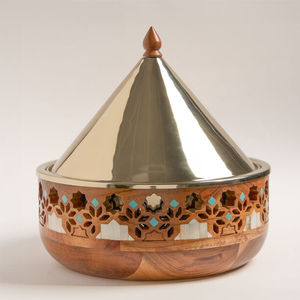Cacerola Oriental con Tapa de Acero Inoxidable, Base de Cobre Pulido, Diseño Redondo, Recipiente Duradero para Calentar y Servir Alimentos - Product Image 1