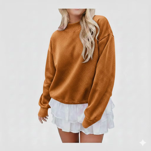 Sudadera larga de gran tamaño para mujer, cuello simulado, tela de mezcla de algodón transpirable y flexible, cálida y cómoda, moda informal de otoño/invierno - Product Image 4