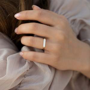 Minimalist Baguette Cut Diamond Engagement Ring 14K Solid Gold Bezel Setting Women's Geometric Fine Jewelry - Product Image 5