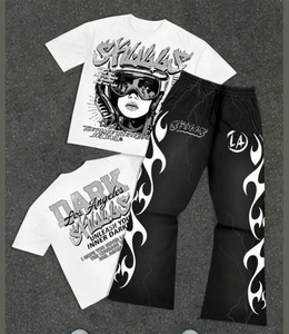 Conjunto de Camisetas y Pantalones Deportivos de Lujo para Hombre, Estilo Hip Hop, Estampado Urbano, 100% Algodón Ecológico, Corte Recortado - Product Image 1
