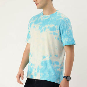 T-shirt en coton tie-dye pour homme, manches courtes, décontracté, été, respirant, chemise en popeline, motif bleu et blanc, logo sur le devant - Product Image 5