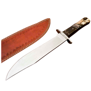 Cuchillo Bowie Hecho a Mano con Hoja Curva de Acero Pulido Plateado, Mango de Madera Marrón Oscuro, Guardacuchillo Metálico, Cuchillo de Caza de Hoja Fija Personalizado - Product Image 5