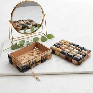 Handcrafted Natural Buffalo Horn Jewelry <b>Box</b>: Rustic Mosaic <b>Trinket</b> Organizer | rectangular decorative <b>box</b> Handmade MDF - Product Image 2
