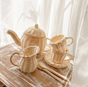 Rattan tea cup <b>set</b> high quality children developmental toys pretend play <b>teapot</b> toy for kids - Product Image 6