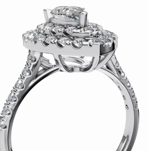 Anillo de compromiso con diamante cultivado en laboratorio Sparkling Dew Of Forever Halo, 1384 quilates de peso total, 46 piedras brillantes en oro fino. - Product Image 3