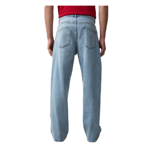 Jeans de Hombre, Corte Recto, Color Azul Claro, Cintura Media, Ajuste Holgado, Casuales, de Mezclilla de Algodón, para Verano - Product Image 3
